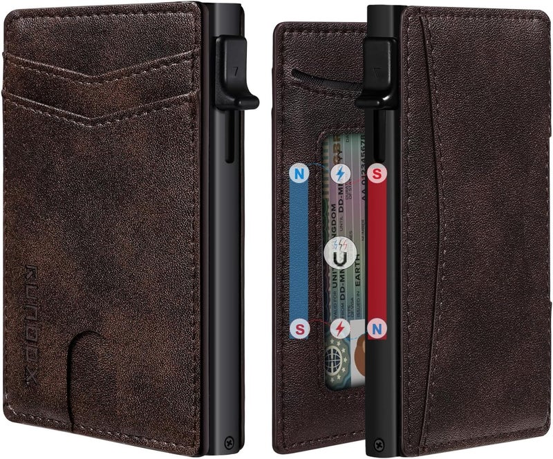 RUNBOX Slim Card Wallet for Men with ID Window – Minimalist RFID Wallet, Pop-Up Function, Ultra Thin Design, Metal Business Card Case Holds 8+ Cards, Gifts for Men, Men's Accessories - Image 1